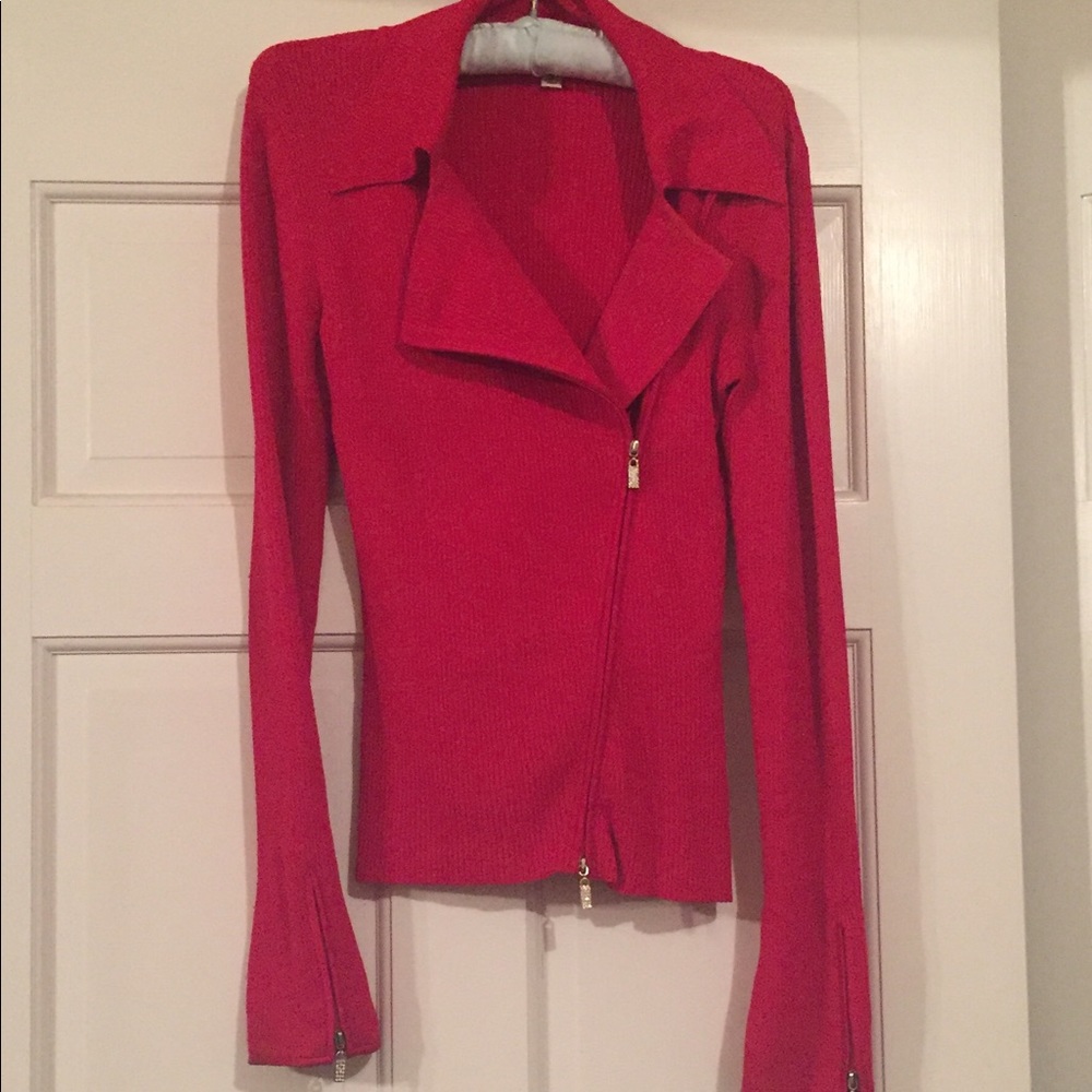 Touches of Sparkle to Classic Red Fitted Sweater